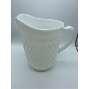 Unmarked Milk Glass Hobnail Pitcher 8 in Tall White Vintage 80s